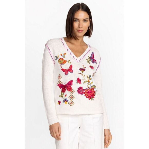 Johhny Was The V-Neck Whipstitch Pullover floral 100% cotton size XL NWT - Picture 3 of 11